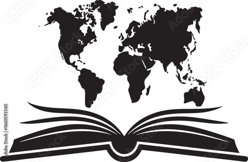 Open Book With World Map Silhouette Above On White Background globe earth