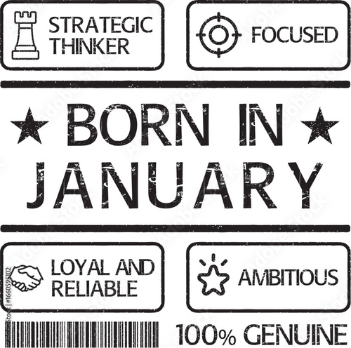 Born in January Personality Traits – Decorative Typography T-Shirt / Poster