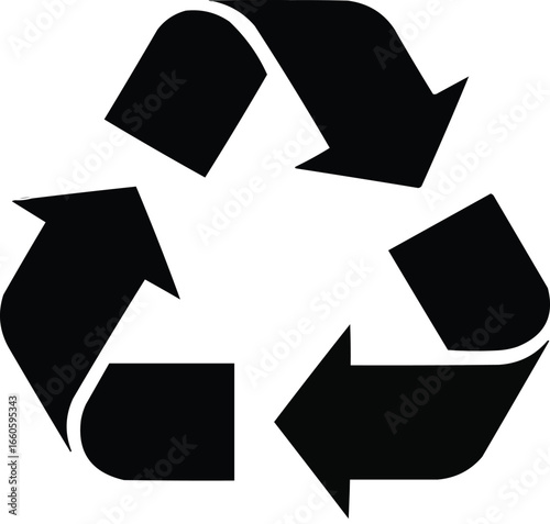 Black recycling symbol with three circular arrows on a white background. Vector illustration