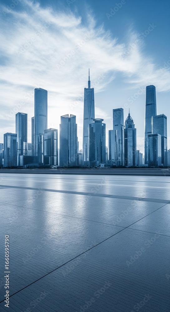 Obraz premium Asphalt road square with modern city buildings scenery in Shenzhen, China. Outdoor city background.