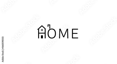 Creative black HOME wordmark with a stylized house icon replacing the letter H.
