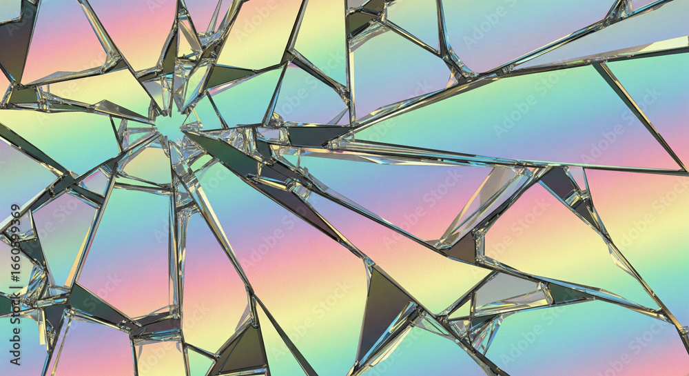 Fototapeta premium Abstract background with broken glass and holographic gradient. Ideal for creative, futuristic and fashion projects.