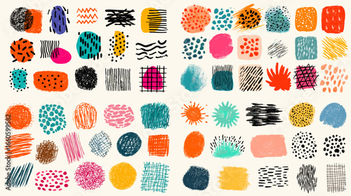 Colorful abstract brush strokes and textures in modern art style. Ideal for design backgrounds, creative patterns, digital art, and contemporary artistic projects.