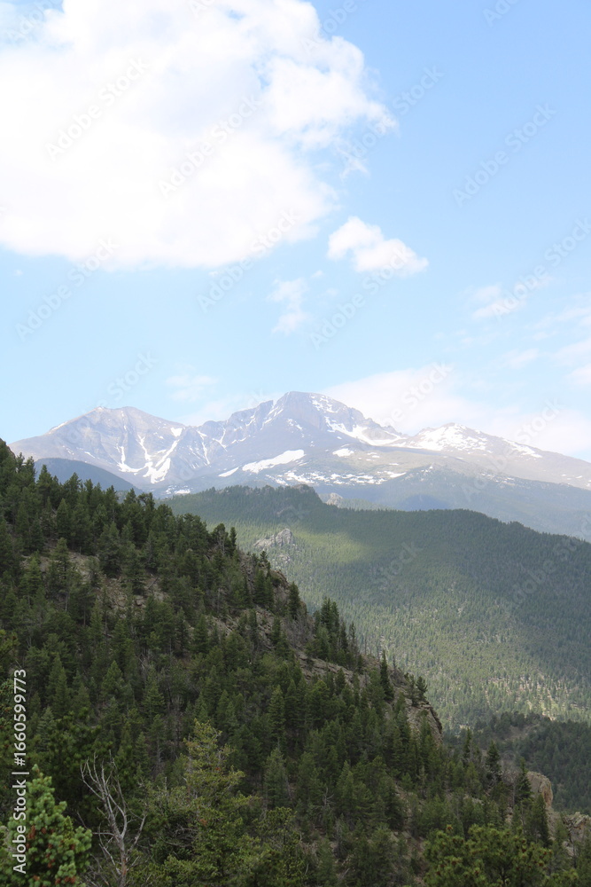 Fototapeta premium Snowy Rocky Mountain Landscape with Clouds