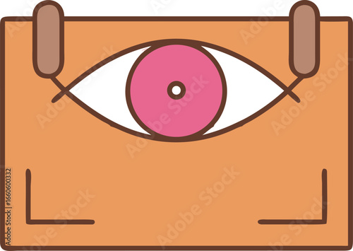 Abstract Graphic Illustration Featuring a Pink Eye Within a Square Frame with Rectangular Appendages Symbolizing Unique Perception and Artistic Vision with Retro Design