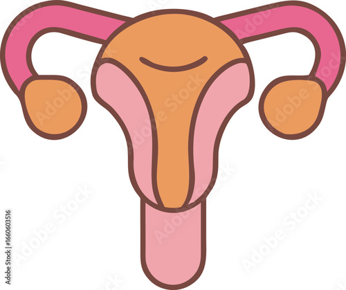 Simple and Clean Uterus Illustration for Educational and Medical Purposes with Rounded Edges in Pink and Peach Tones on White Background Ideal for Healthcare Presentations