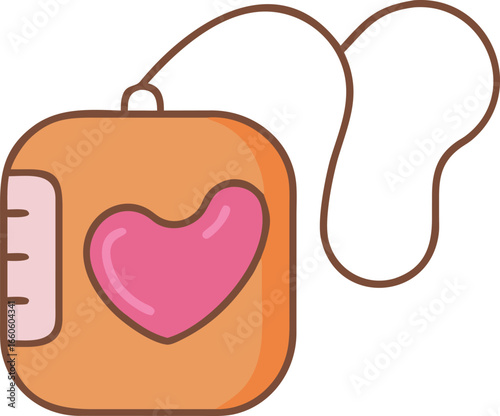 Stylized insulin pump with a heart symbol for diabetes awareness and medical illustration in healthcare with rounded shapes and simple design