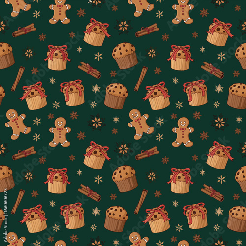 panettone christmas seamless pattern with food icons - panettone illustration vector