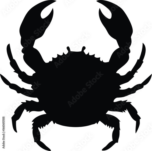Vector illustration of a striking black silhouette of a crab with its claws raised