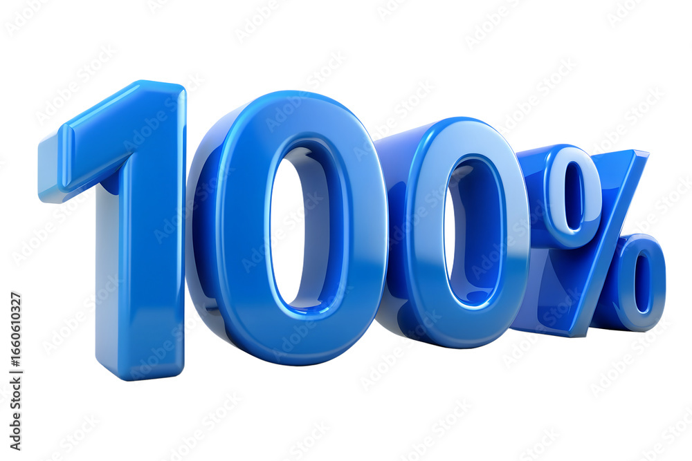 3d icon of one hundred percent in blue color isolated on transparent background 3d icon of one hundred percent in blue color isolated on transparent background