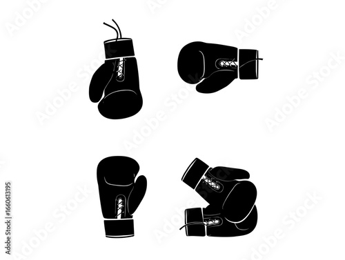 A collection of boxing gloves displayed in various orientations against a plain white canvas setting