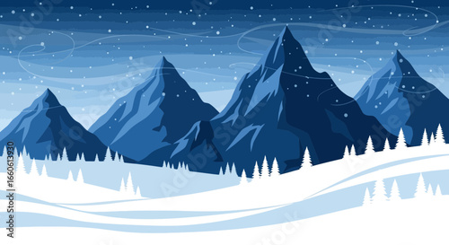 Majestic Winter Landscape With Snowcapped Mountains And Evergreen Trees