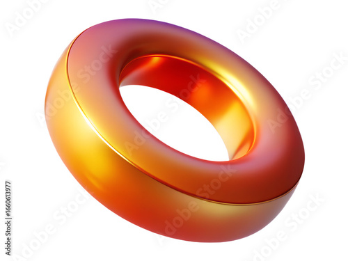 Fotografia 3d illustration of shiny metallic torus ring with orange, red, and purple gradie