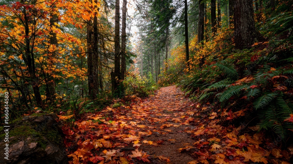 Fototapeta premium Autumn forest trail pathway