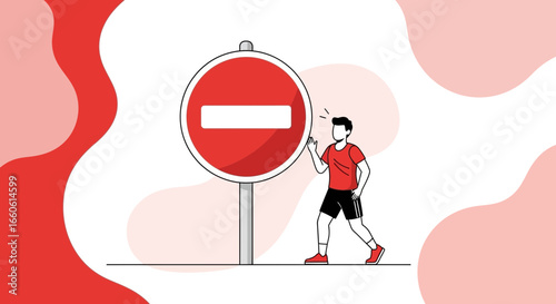 Man Ignoring Prohibited Sign Conveying Disobedience and Individualism Concept