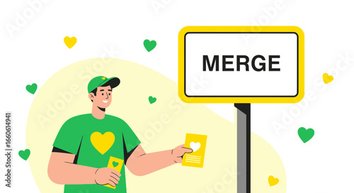 Man Promote Social Merger Campaign With Love Symbol On Apparel And Billboard