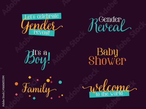 Card template with a multi-colored inscription. Vector illustration for gender reveal party