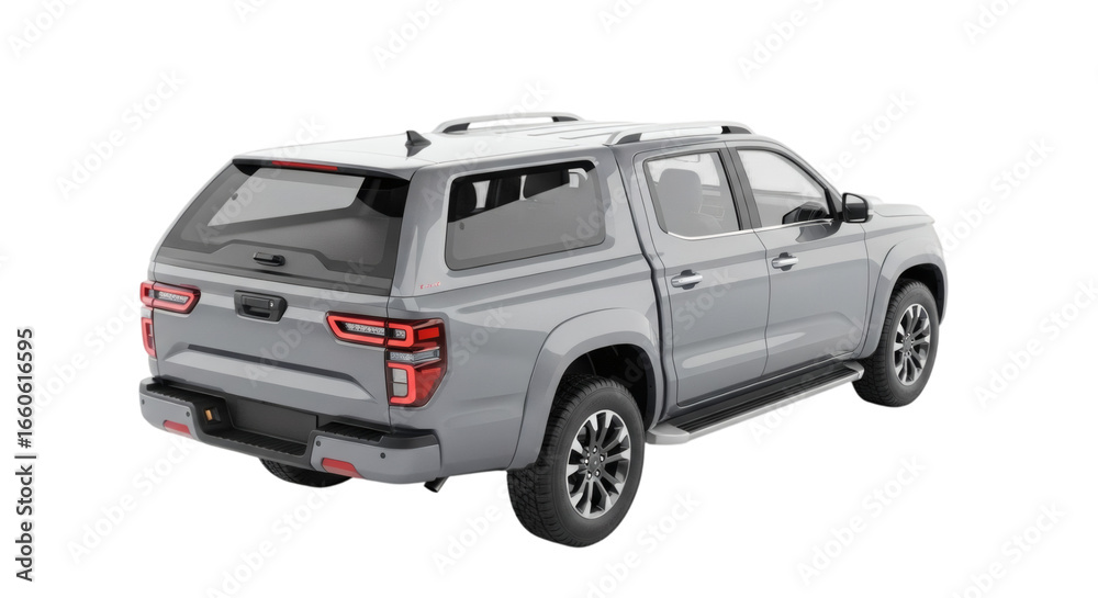 Gray pickup truck with canopy rear view for sale and auto transport and vehicle accessories deals now on transparent background Gray pickup truck with canopy rear view for sale and auto transport and vehicle accessories deals now on transparent background