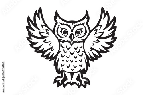 Majestic owl with spread wings detailed sketch symbolizing wisdom and nocturnal life