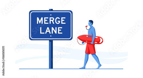 Merge Lane Near The Beach With Lifeguard Ready For Work Illustration