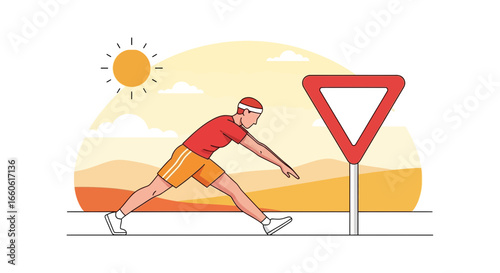 Morning Warm Up Routine In Nature Scene Near Road Sign