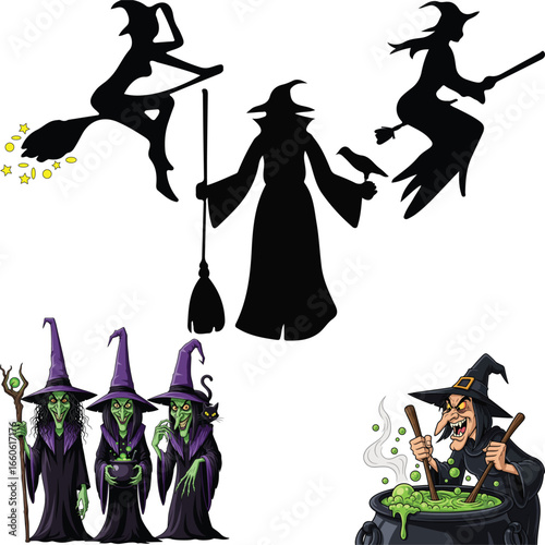 Halloween witch bundle. Cute witches design. halloween design elements