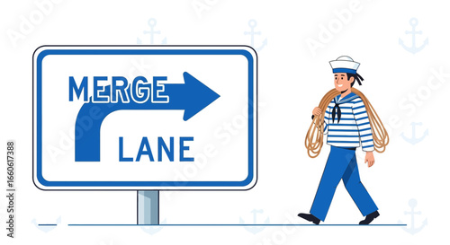 Nautical Transition Sailor Navigating The Merge Lane with Maritime Direction