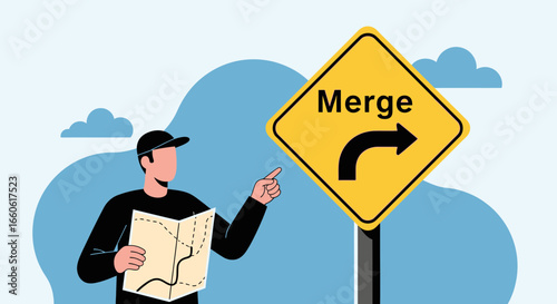 Navigator Consulting Map at Merge Sign Guide Direction Location Finding Way