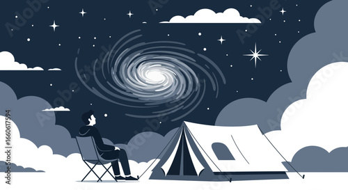 Nighttime Camping Adventure Under The Galactic Sky Observation With Telescope