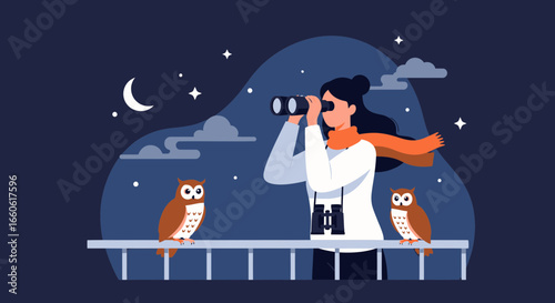 Nighttime Observation With Wildlife Under Starry Sky Conceptual Scene