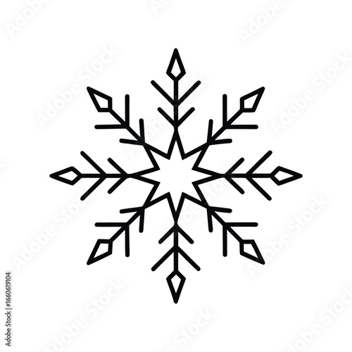 Snowflake Line Art Silhouette Vector on White Background