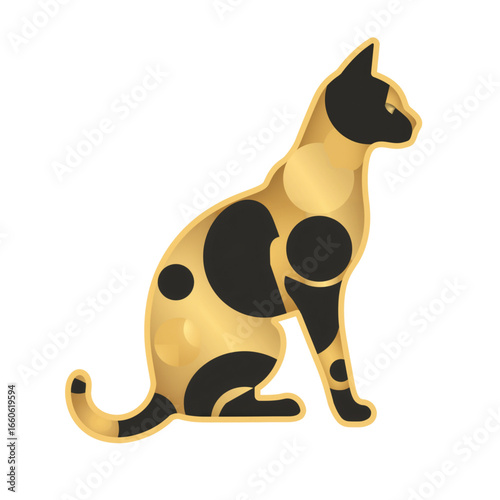 Stylized black and gold cat silhouette with rounded shapes  