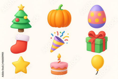 3D Icons Collection – Christmas Tree, Pumpkin, Easter Egg & More