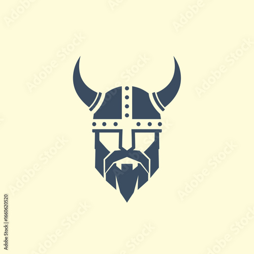 Stylized Viking Warrior Head Icon with Horned Helmet and Beard Representing Strength and Nordic Heritage