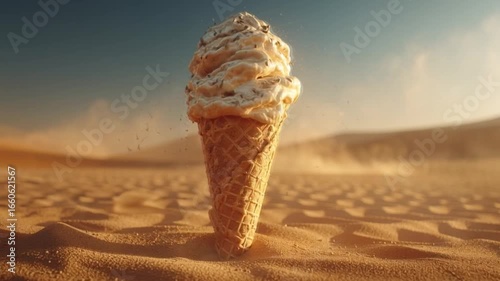 Refreshing Ice Cream in Hot Desert — Summer Concept