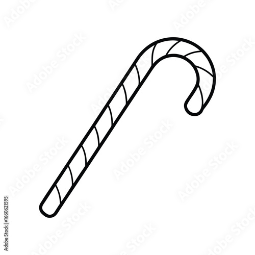 Candy Cane Line Art Silhouette Vector Illustration on White Background