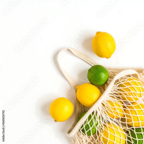 Fresh citrus fruits in a mesh bag
