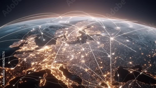 Global network of interconnected cities displayed on a detailed model of the Earth.