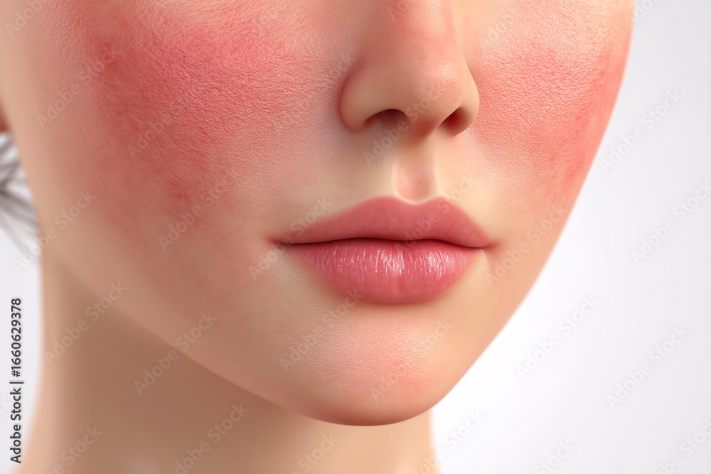 Obraz premium Rosacea facial skin disorder visualization dermatology disease illustration clean white background