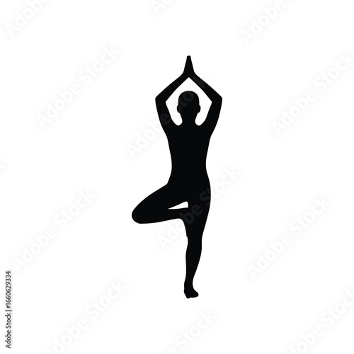 Yoga Tree Pose Silhouette – Minimal Monochrome Vector Illustration