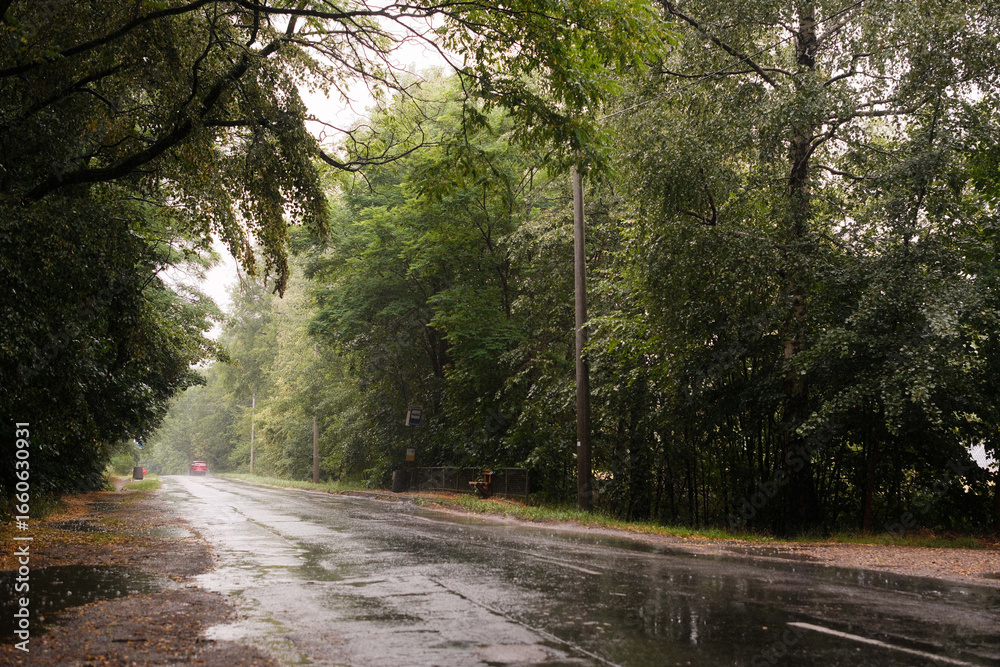 Naklejka premium Ulica po deszczu