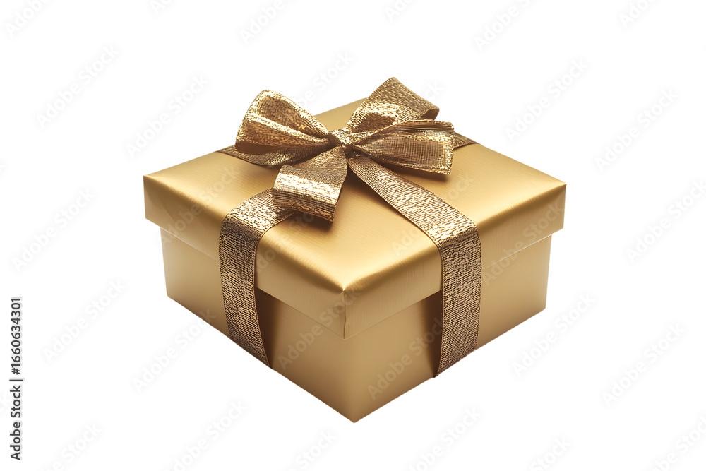 Obraz premium Golden gift box with ribbon isolated on a transparent background