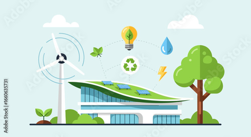 Eco Friendly Building With Renewable Energy Sources Illustration