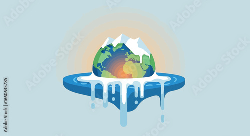 Earth Globe Melting On An Ice Floe Concept Of Climate Change