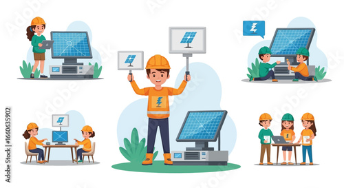 Engineers Teamwork for Renewable Energy Solutions with Solar Panels