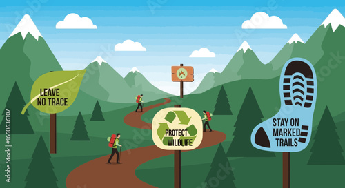 Hiking Etiquette Awareness Illustration for Eco-Friendly Outdoor Adventures
