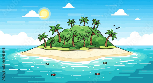 Idyllic Tropical Island Landscape With Palm Trees And Turquoise Sea