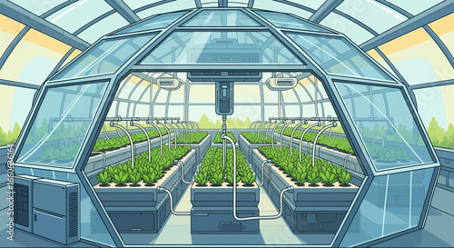 Illustration Of Futuristic Greenhouse For Sustainable Food Production