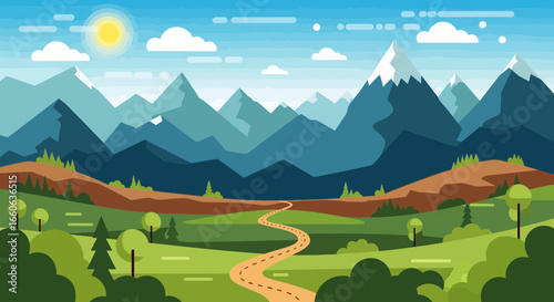 Picturesque Mountain Landscape Illustration With a Winding Path