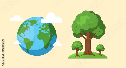 Planet Earth And Trees Illustration For Eco-Friendly Initiatives